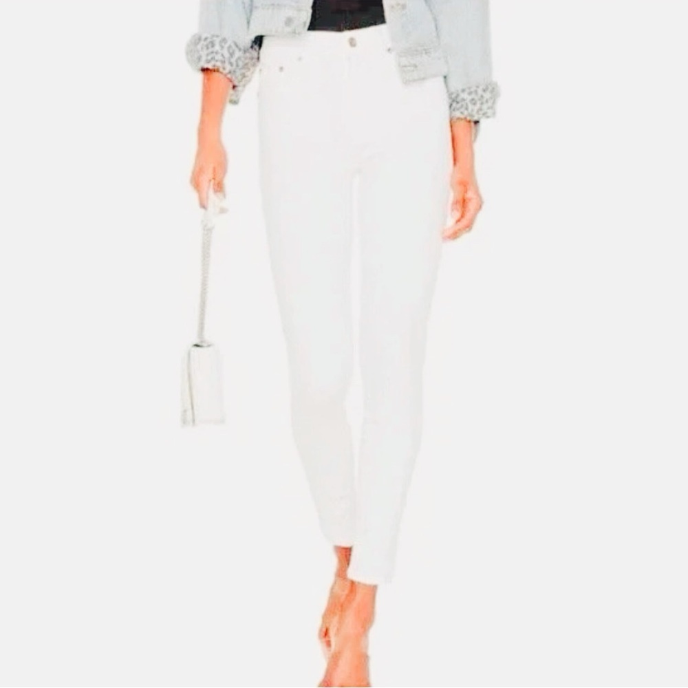 NWOT PISTOLA Jennifer Distressed Cropped Skinny Jeans in White Size 27